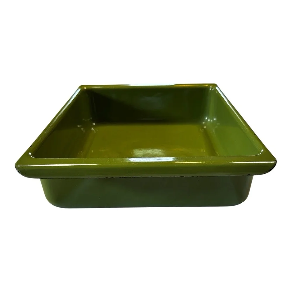 Cathrineholm Avocado Green Lotus Enamel Lasagna Pan Baking Dish MCM 13x9 Vtg